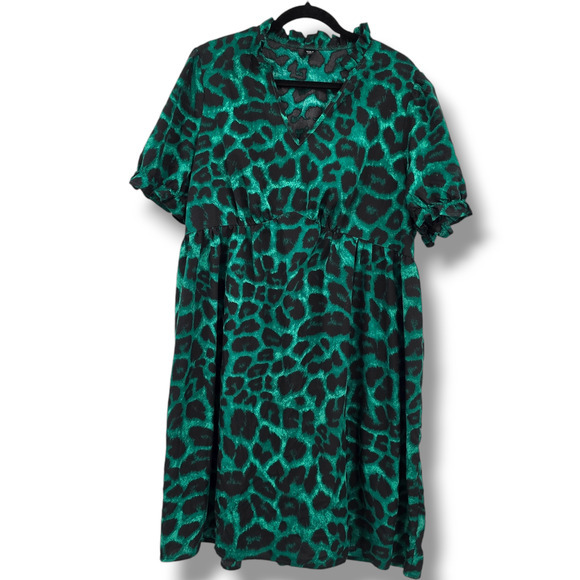 SHEIN Curve Women's Plush Leopard Animal Cheetah Print Dress Green Black‎ 2XL - Picture 1 of 8